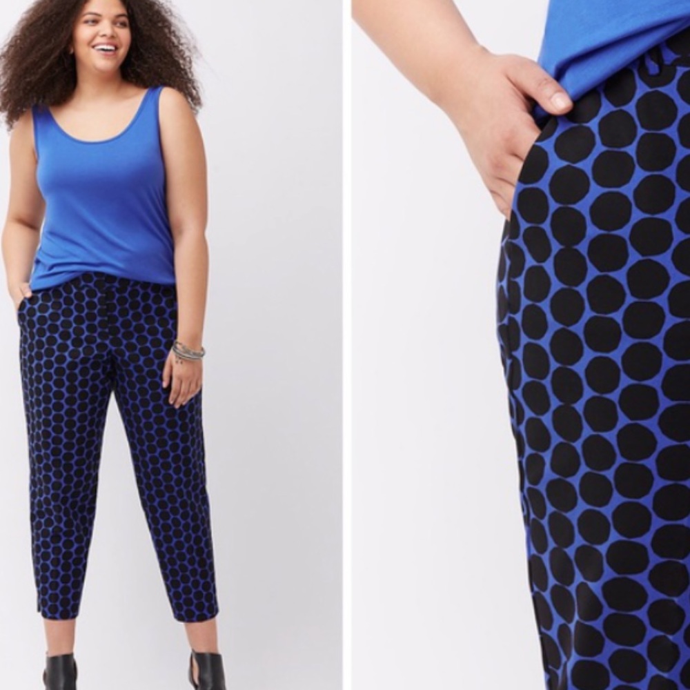 Lane Bryant Blue/Black Polka Dot Modernist Pants Plus Size 24